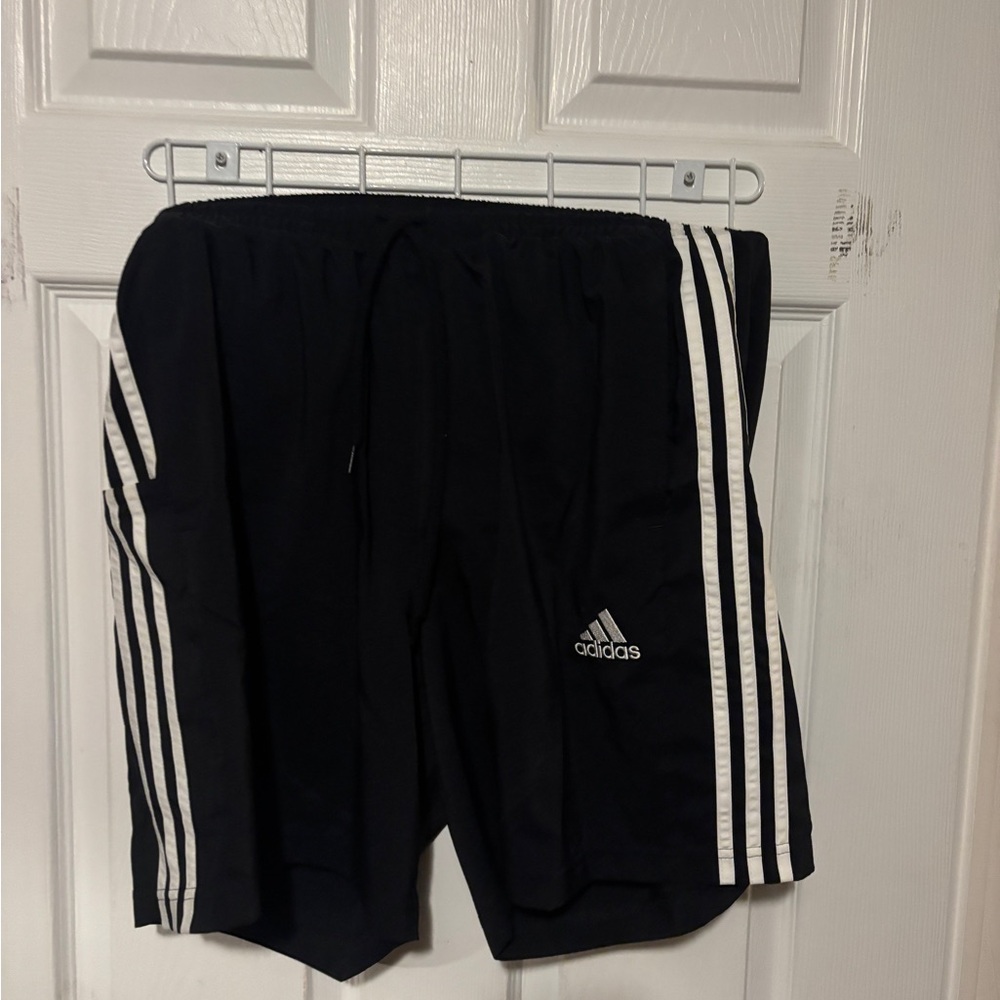 Adidas Men's Black Athletic Shorts with White Stripes